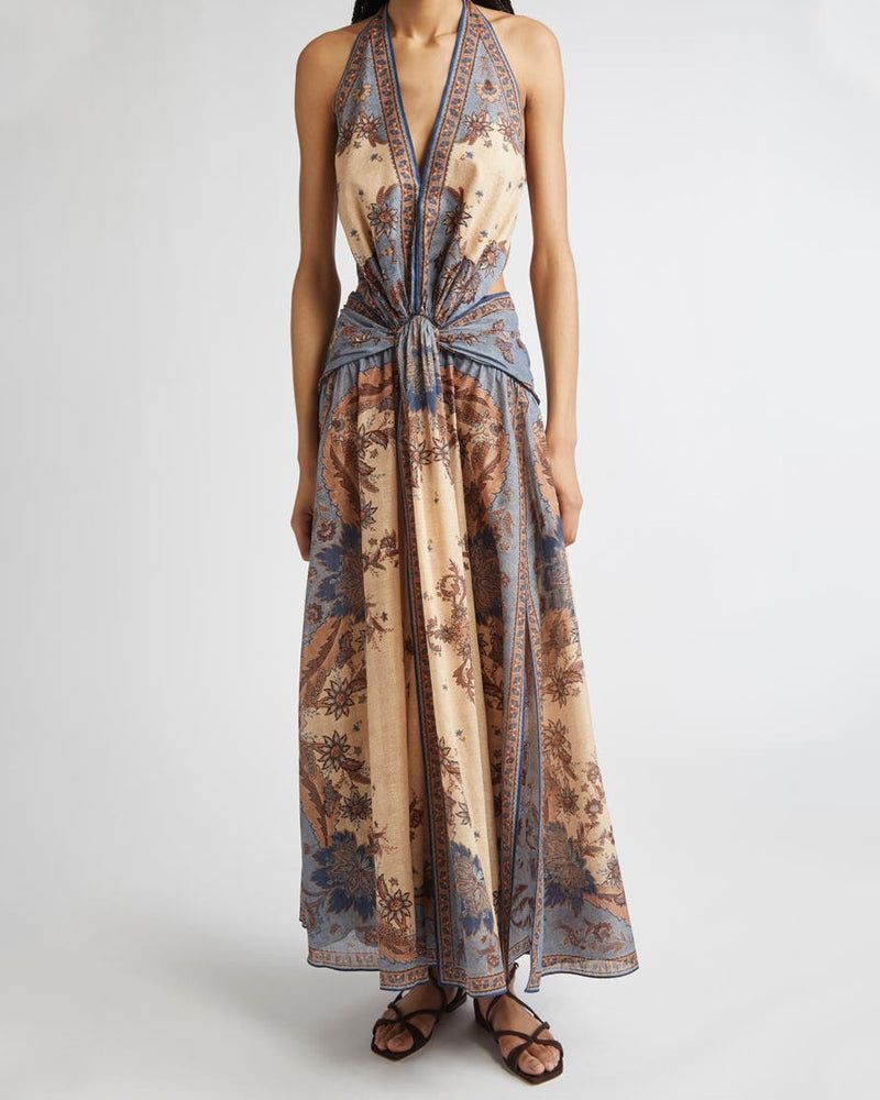 Paisley Floral Bohemian Halter Neck Maxi Dress