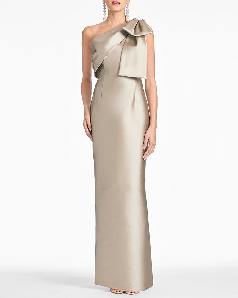 Satin One-Shoulder Column Formal Dress with Elegant Bow