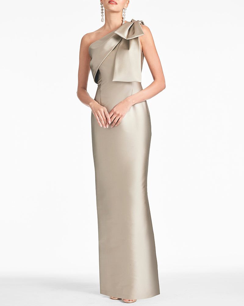 Satin One-Shoulder Column Formal Dress with Elegant Bow