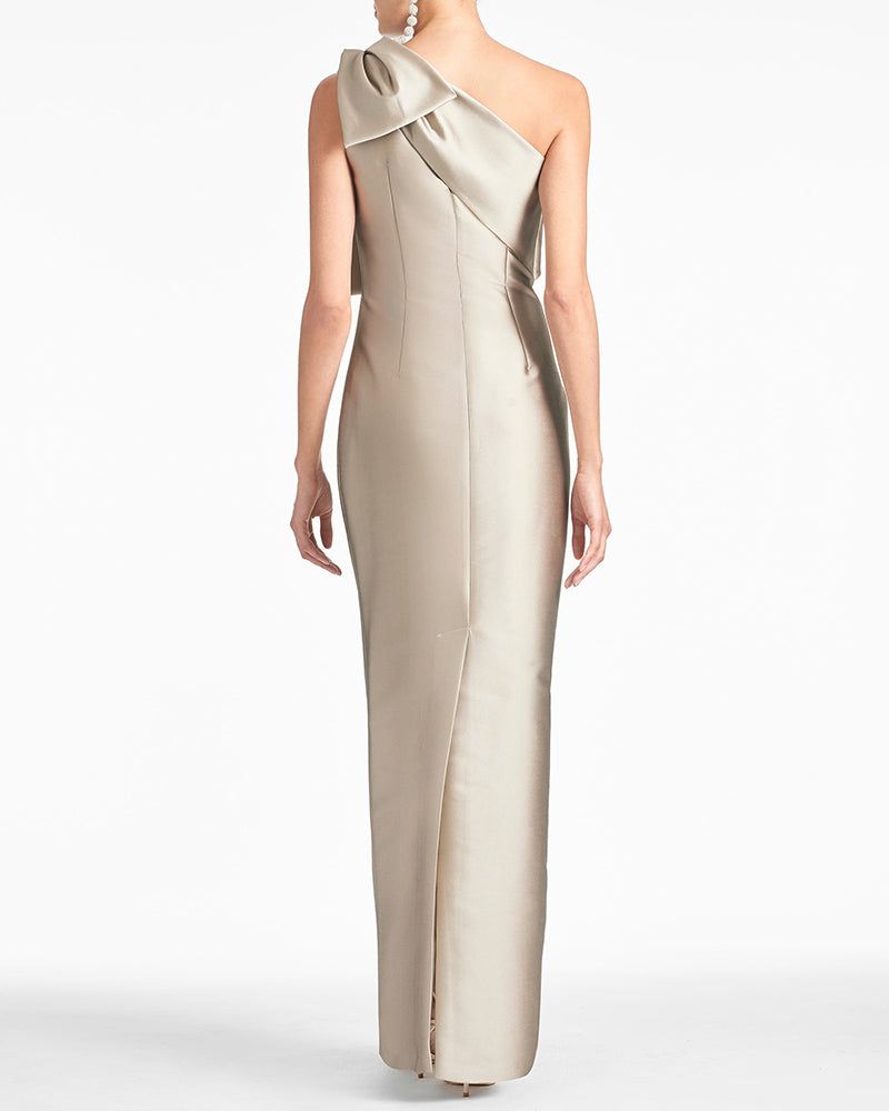 Satin One-Shoulder Column Formal Dress with Elegant Bow