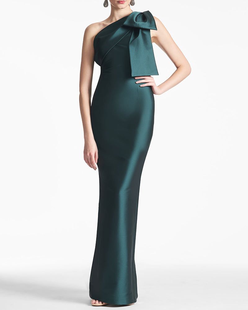 Satin One-Shoulder Column Formal Dress with Elegant Bow