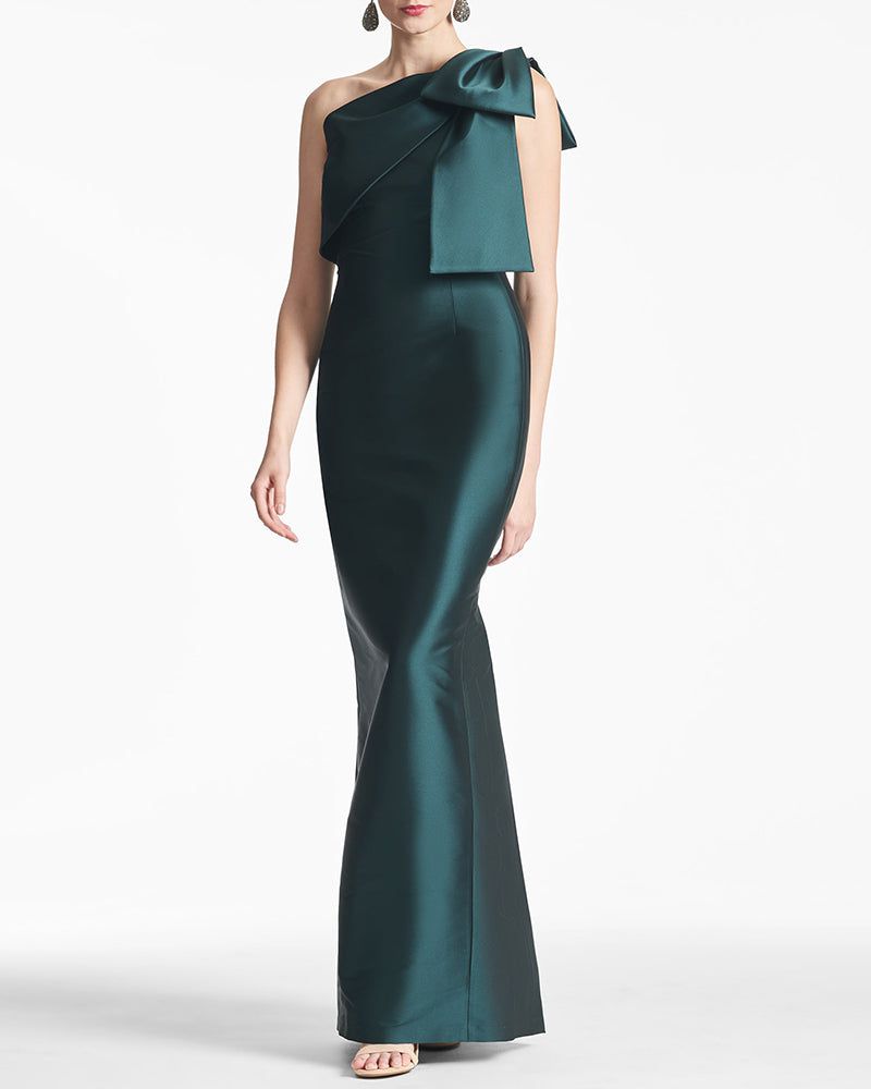 Satin One-Shoulder Column Formal Dress with Elegant Bow