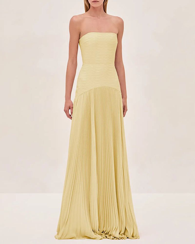 Pleated Strapless Maxi Elegant Dress