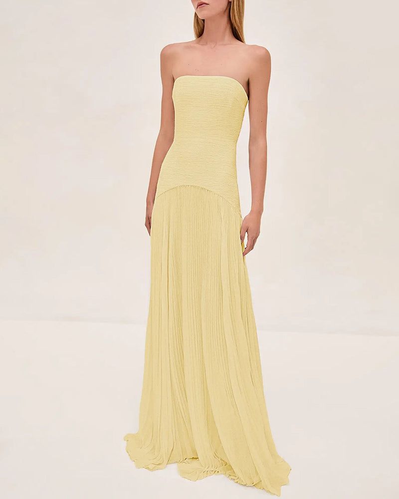 Pleated Strapless Maxi Elegant Dress
