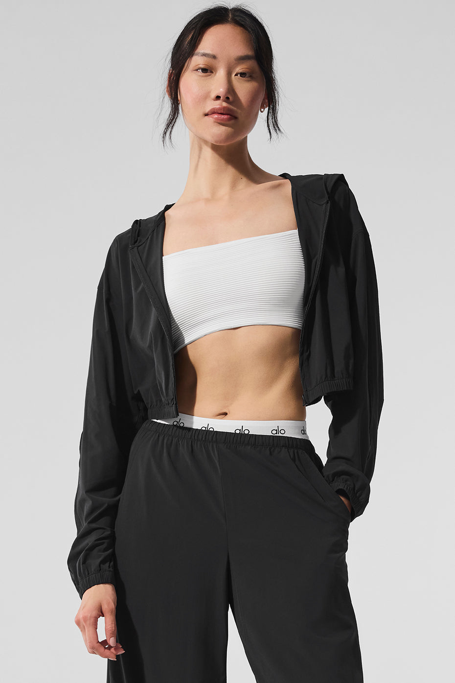 Cropped Breezy Full-Zip Hoodie - Black