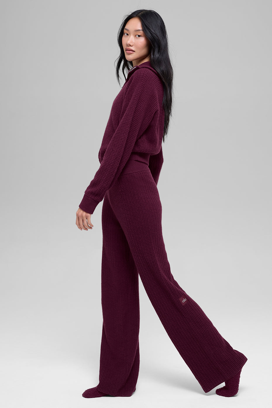Cashmere High-Waist Plush Waffle Pant - Burgundy