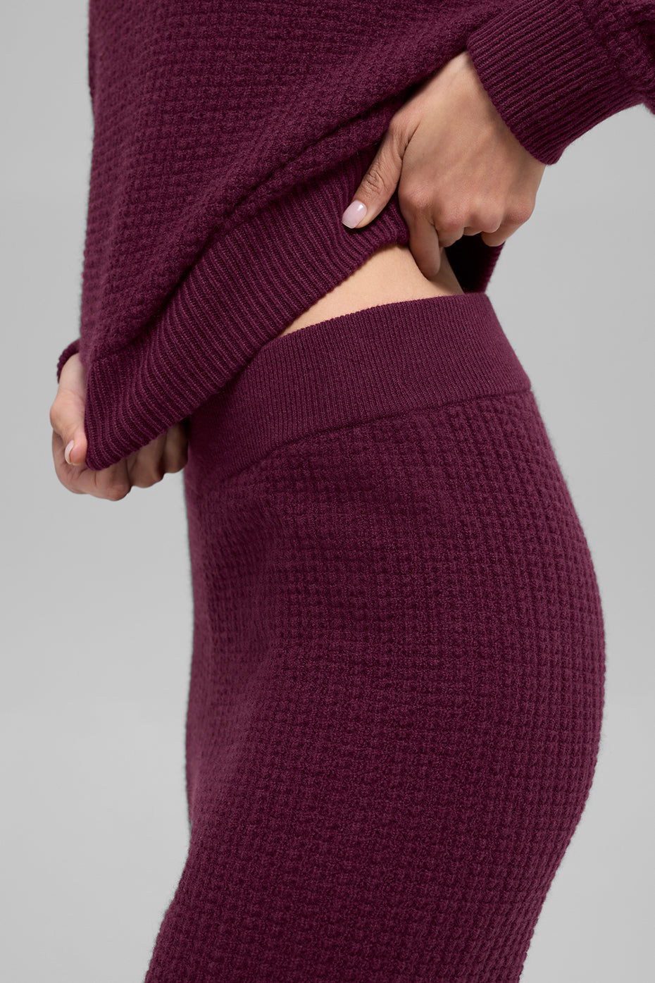Cashmere High-Waist Plush Waffle Pant - Burgundy