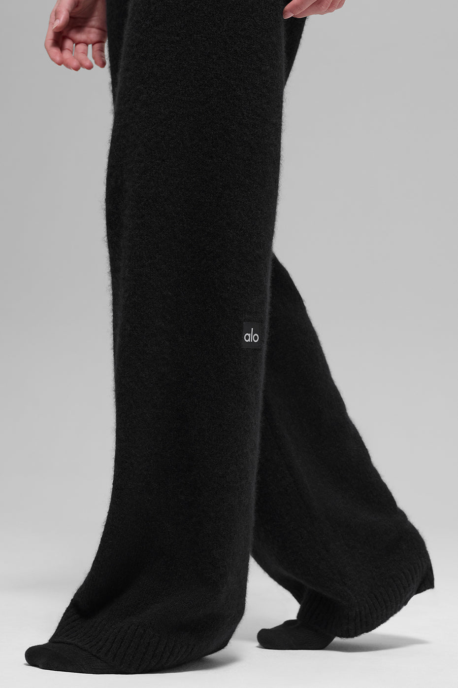 Wool Cashmere High-Waist New Class Wide Leg Pant - Black