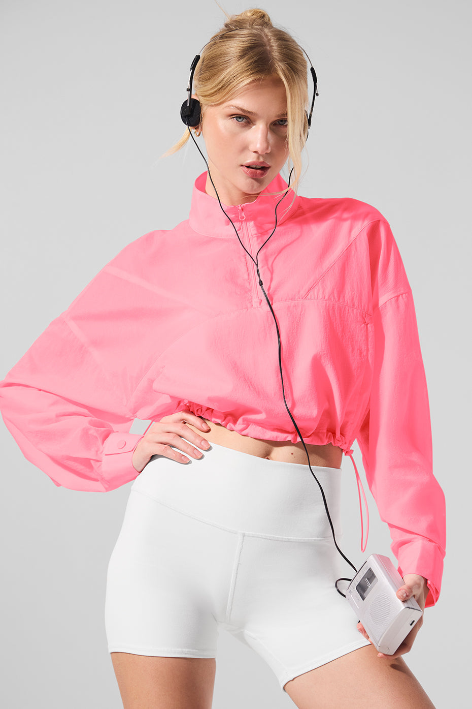 Cropped 1/4 Zip Aerial Pullover - Neon Bubblegum