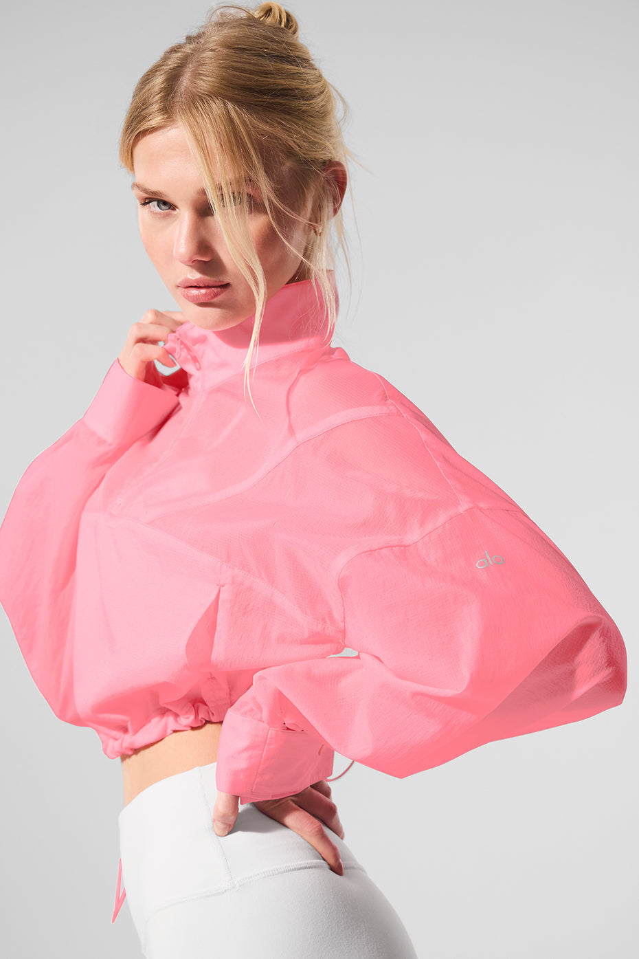 Cropped 1/4 Zip Aerial Pullover - Neon Bubblegum